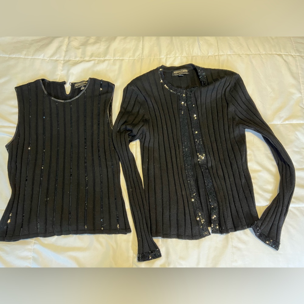 Kasper & Company ASL Sequin Black Women’s Sweater set Cardigan & Vest
